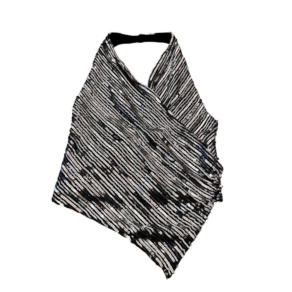 Zara Silver Sequin Halter Top With Side Zip - XS